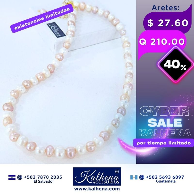 Collar perlas cultivadas barrocas redondas lila/blanco Collar perlas cultivadas barrocas redondas lila/blanco