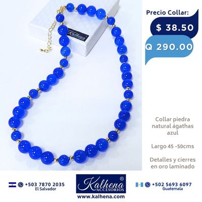 Collar ágathas azules entre detalles y cierres oro laminado