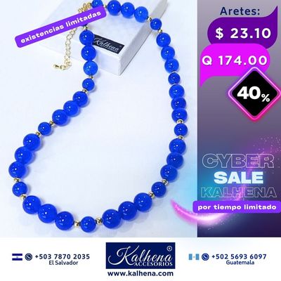 Collar ágathas azules entre detalles y cierres oro laminado