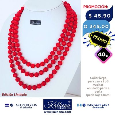 Collar largo anudado perlas rojas para uso a 2 o 3 vueltas Collar largo anudado perlas rojas para uso a 2 o 3 vueltas