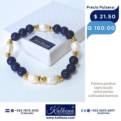 Pulsera Lapis Lazulli y perlas cultivadas barrocas Pulsera Lapis Lazulli y perlas cultivadas barrocas