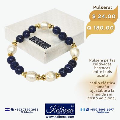 Pulsera Lapis Lazulli y perlas cultivadas barrocas