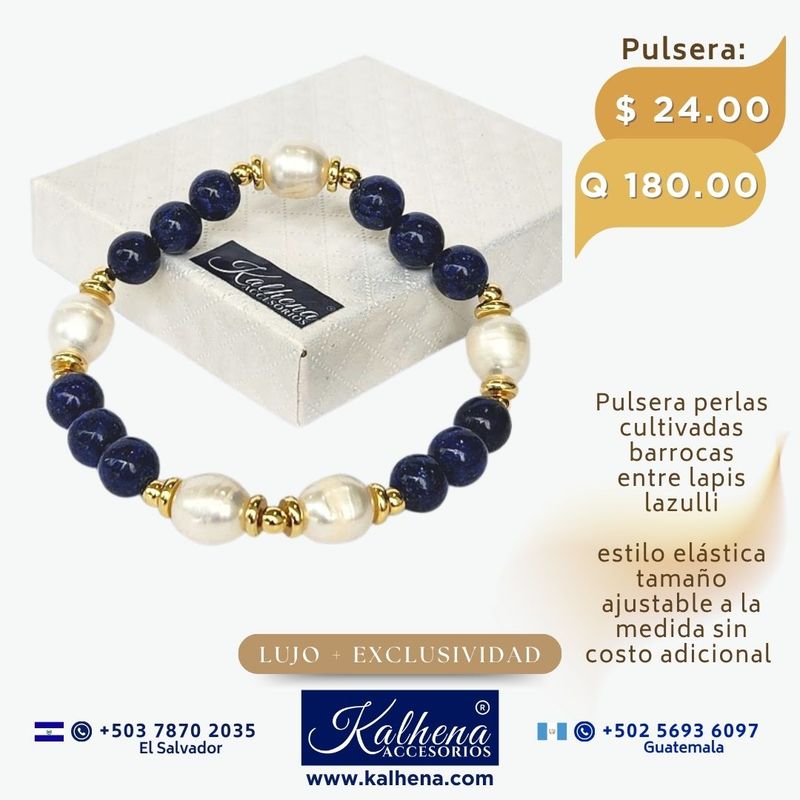 Pulsera Lapis Lazulli y perlas cultivadas barrocas