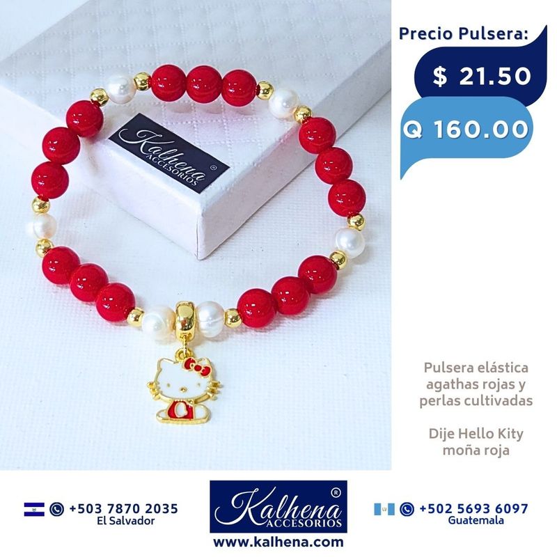 Pulsera Agathas Rojas entre perlas dije Hello Kitty Pulsera Agathas Rojas entre perlas dije Hello Kitty