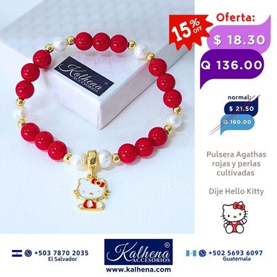 Pulsera Agathas Rojas entre perlas dije Hello Kitty