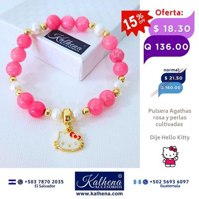 Pulsera Agathas Rosa entre perlas dije Hello Kitty Pulsera Agathas Rosa entre perlas dije Hello Kitty
