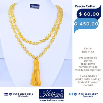 Collar Japa Mala para meditación espiritual de 108 cuentas, piedra citrino Collar Japa Mala para meditación espiritual de 108 cuentas, piedra citrino