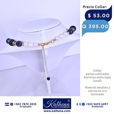Collar perlas cultivadas barrocas entre lapis lazulli