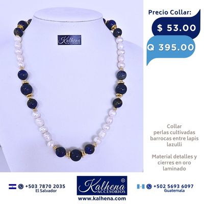 Collar perlas cultivadas barrocas entre lapis lazulli Collar perlas cultivadas barrocas entre lapis lazulli