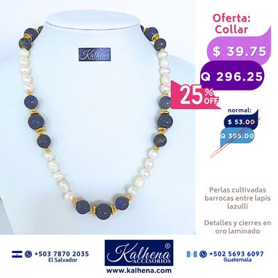 Collar perlas cultivadas barrocas entre lapis lazulli Collar perlas cultivadas barrocas entre lapis lazulli