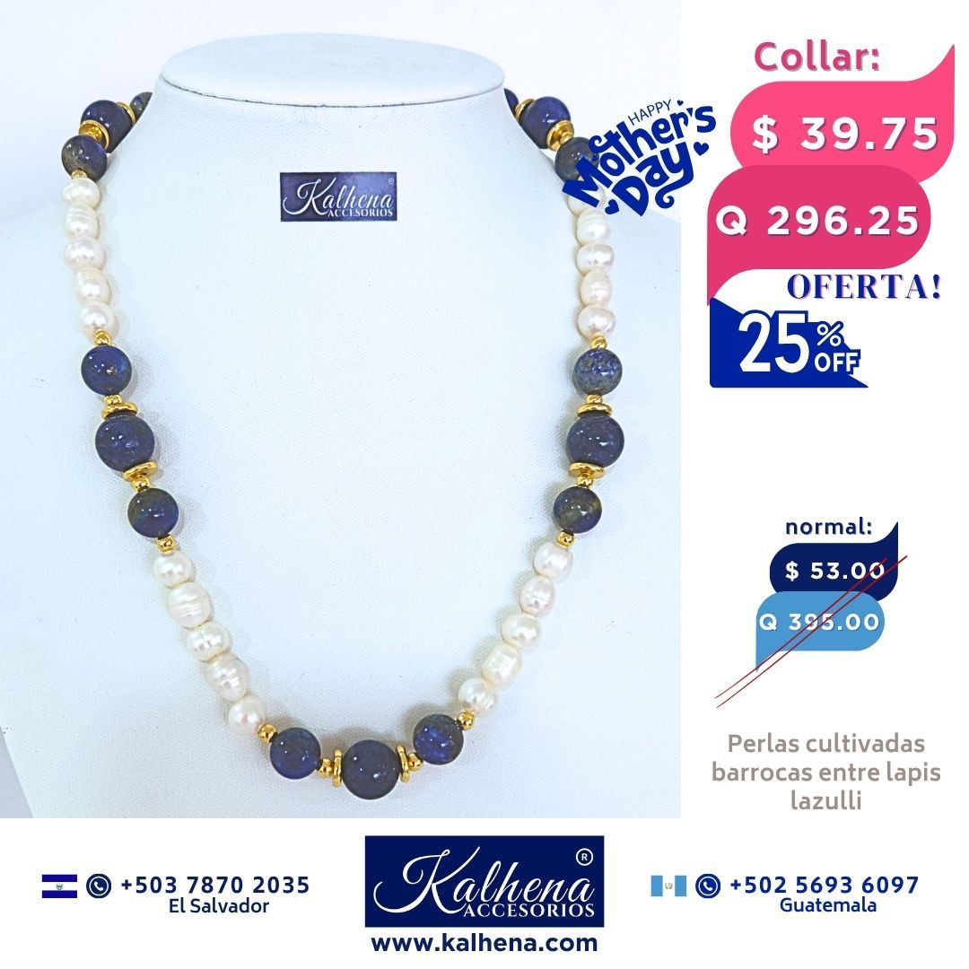 Collar perlas cultivadas barrocas entre lapis lazulli