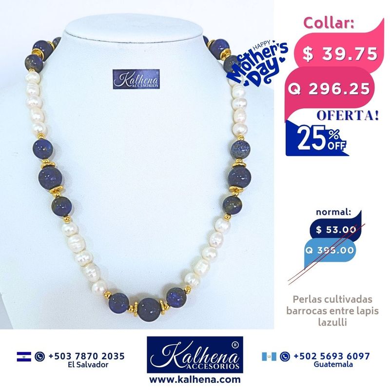 Collar perlas cultivadas barrocas entre lapis lazulli Collar perlas cultivadas barrocas entre lapis lazulli