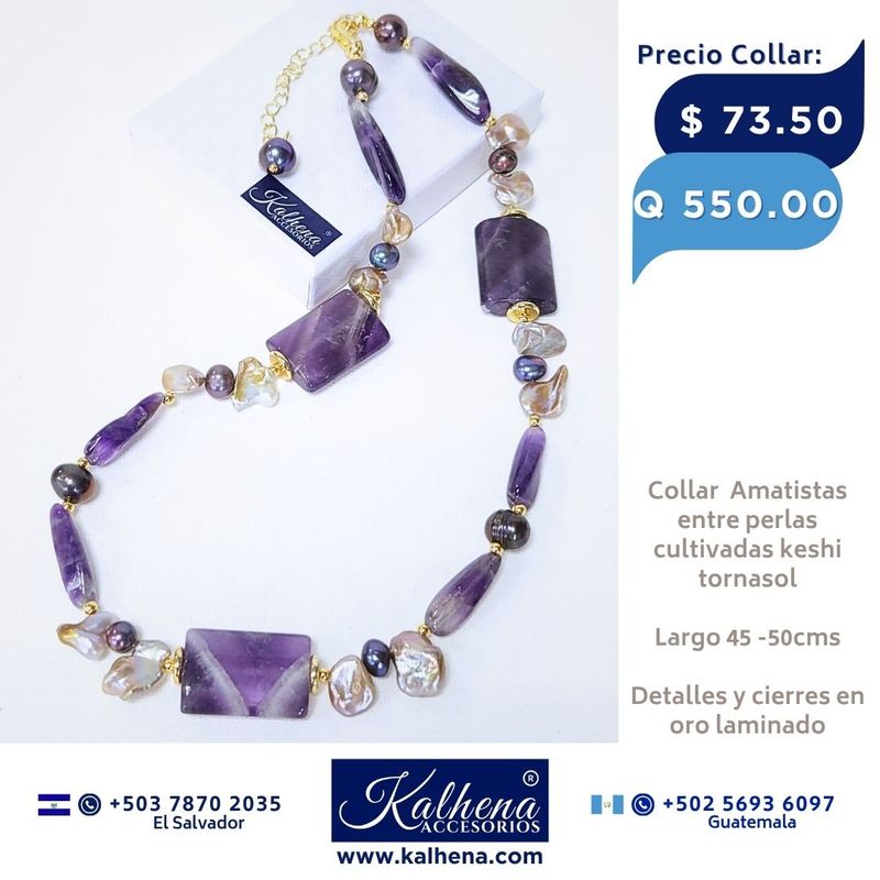Collar Amatistas y perlas cultivadas moradas y keshi tornasol