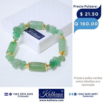 Pulsera piedra Jade verde entre detalles dorados Pulsera piedra Jade verde entre detalles dorados