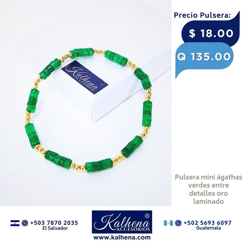 Pulsera piedra mini jades verdes entre detalles dorados
