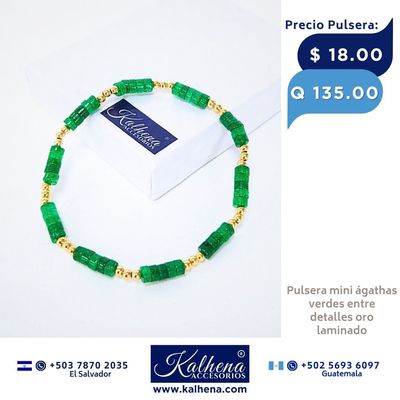 Pulsera piedra mini jades verdes entre detalles dorados Pulsera piedra mini jades verdes entre detalles dorados