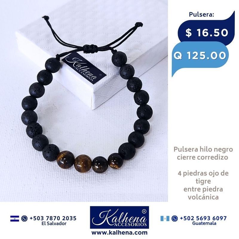 Pulsera Brazalete piedra volcánica y 5 ojo de tigre