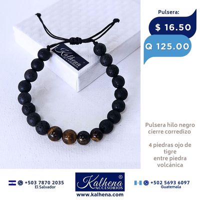 Pulsera Brazalete piedra volcánica y 5 ojo de tigre