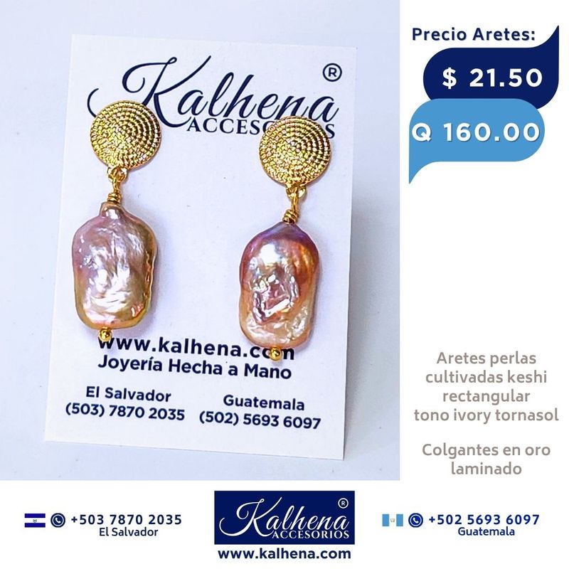 Aretes perlas cultivadas keshi rectangular tono ivory Aretes perlas cultivadas keshi rectangular tono ivory
