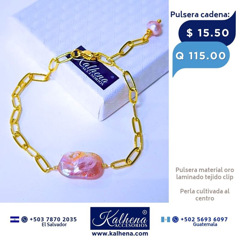 Pulsera cadena eslabones clip perla cultivada Pulsera cadena eslabones clip perla cultivada