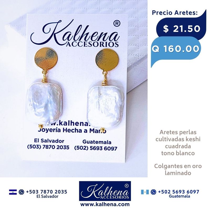 Aretes perlas cultivadas keshi cuadrada tono blanco Aretes perlas cultivadas keshi cuadrada tono blanco
