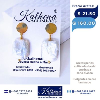 Aretes perlas cultivadas keshi cuadrada tono blanco Aretes perlas cultivadas keshi cuadrada tono blanco