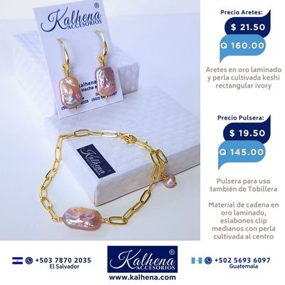 Pulsera en cadena eslabones clip perla cultivada keshi al centro