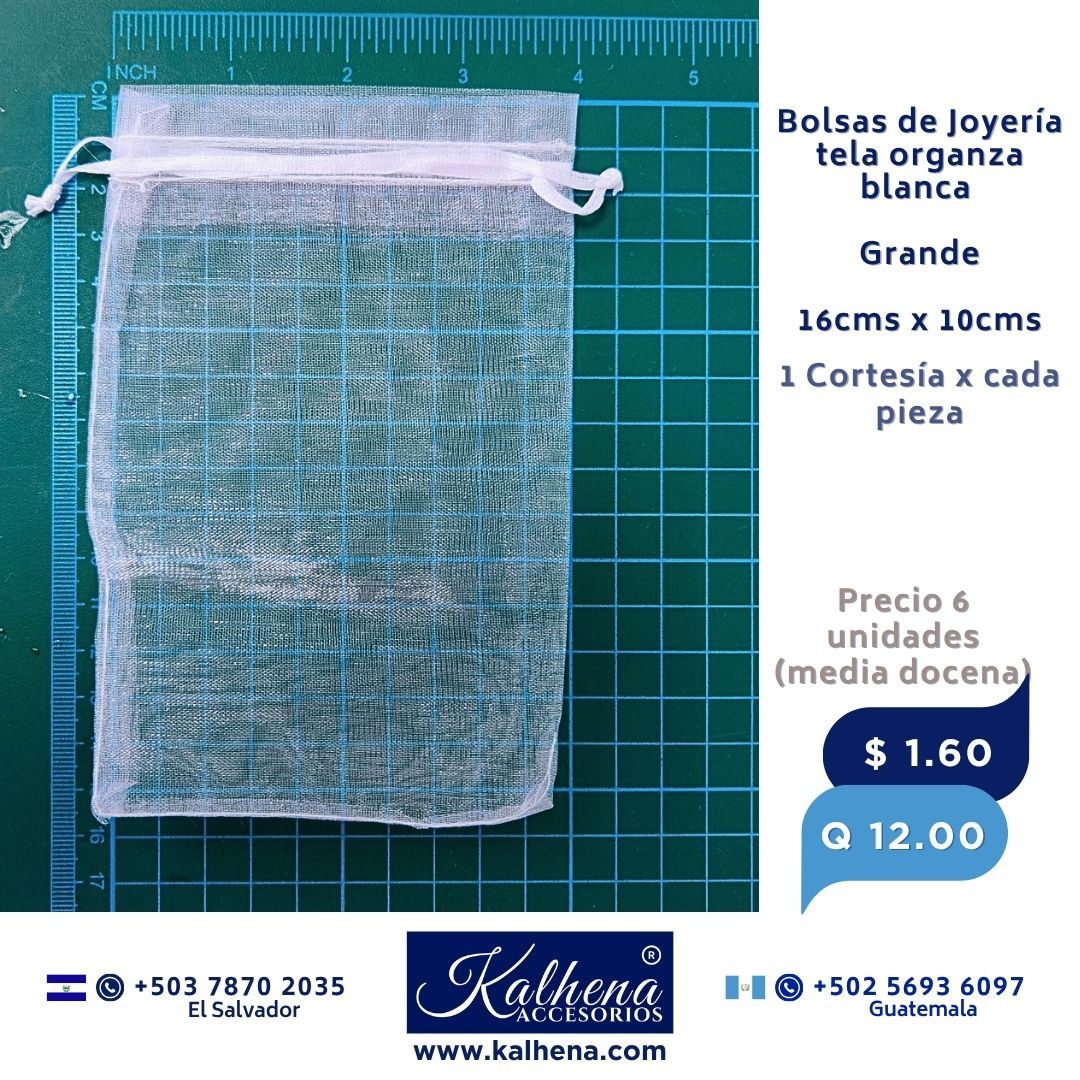 Bolsa Joyería grande tono blanco en tela organza (6 unidades)