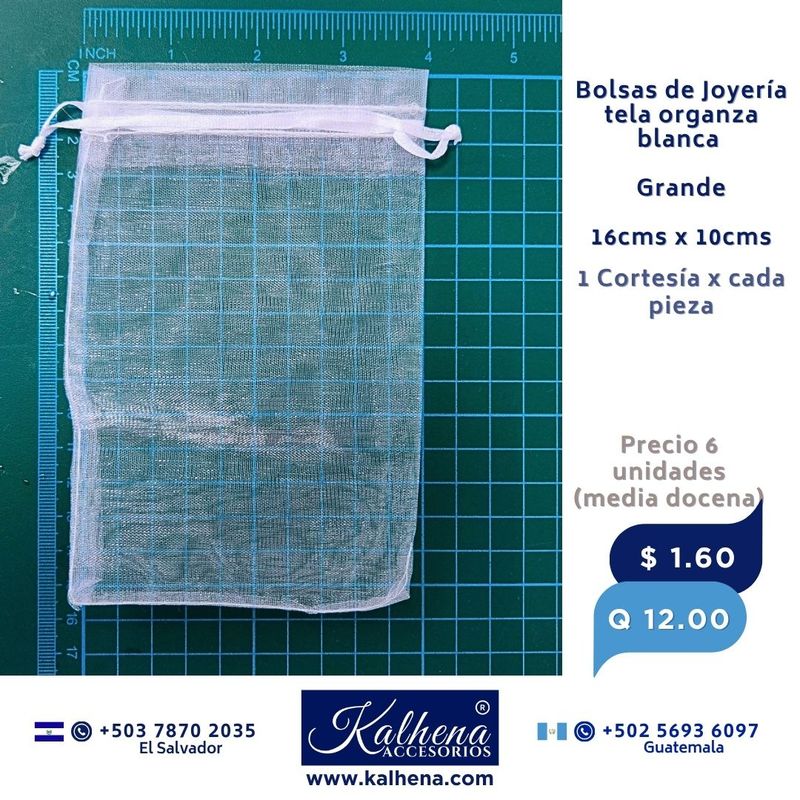 Bolsa Joyería grande tono blanco en tela organza (6 unidades)