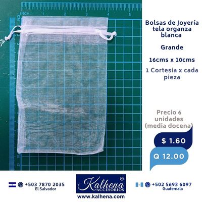Bolsa Joyería grande tono blanco en tela organza (6 unidades)