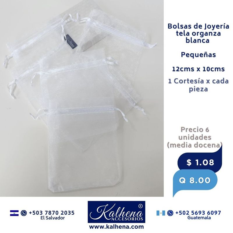 Bolsa Joyería grande tono blanco en tela organza (6 unidades)