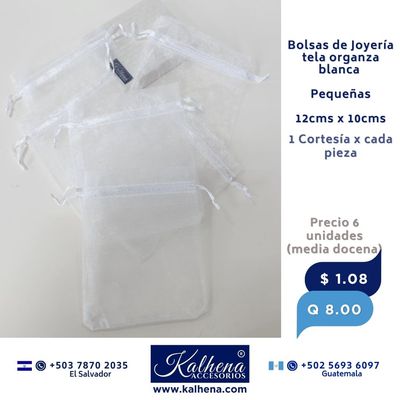 Bolsa Joyería grande tono blanco en tela organza (6 unidades)