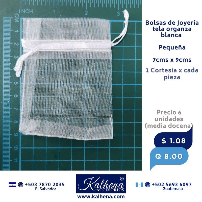 Bolsa Joyería pequeña tono blanco en tela organza (6 unidades)