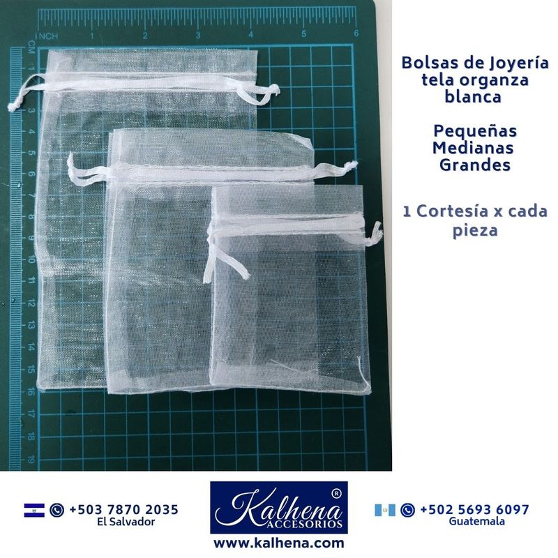 Bolsa Joyería pequeña tono blanco en tela organza (6 unidades)