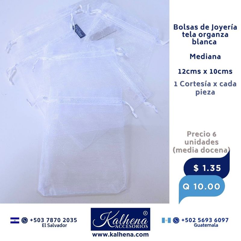 Bolsa Joyería mediana tono blanco en tela organza (6 unidades)