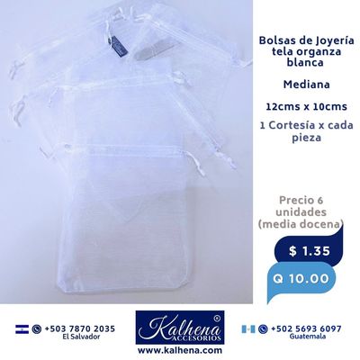 Bolsa Joyería mediana tono blanco en tela organza (6 unidades)