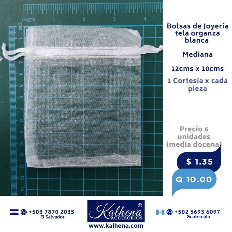 Bolsa Joyería mediana tono blanco en tela organza (6 unidades)
