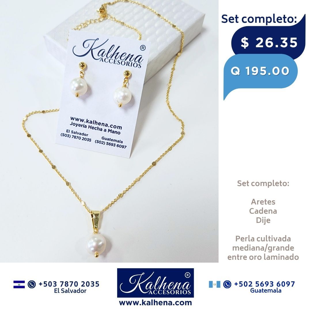 Set completo Cadena con Dije y perla cultivada (blanca)