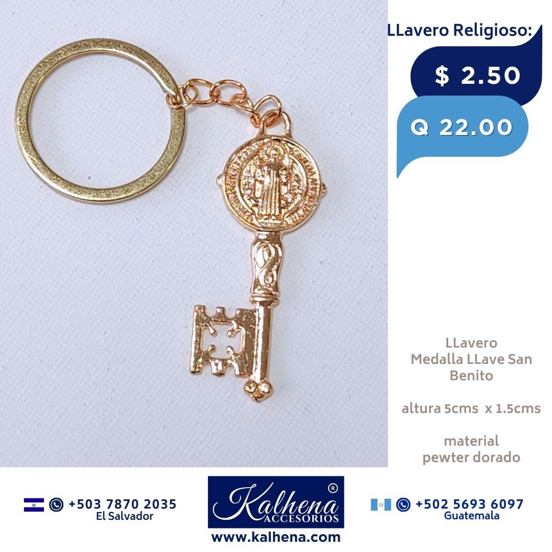 LLavero Medalla San Benito Llave 5cms (dorado)