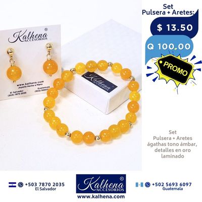 Promoción:  Pulsera y Aretes ágathas tono ámbar