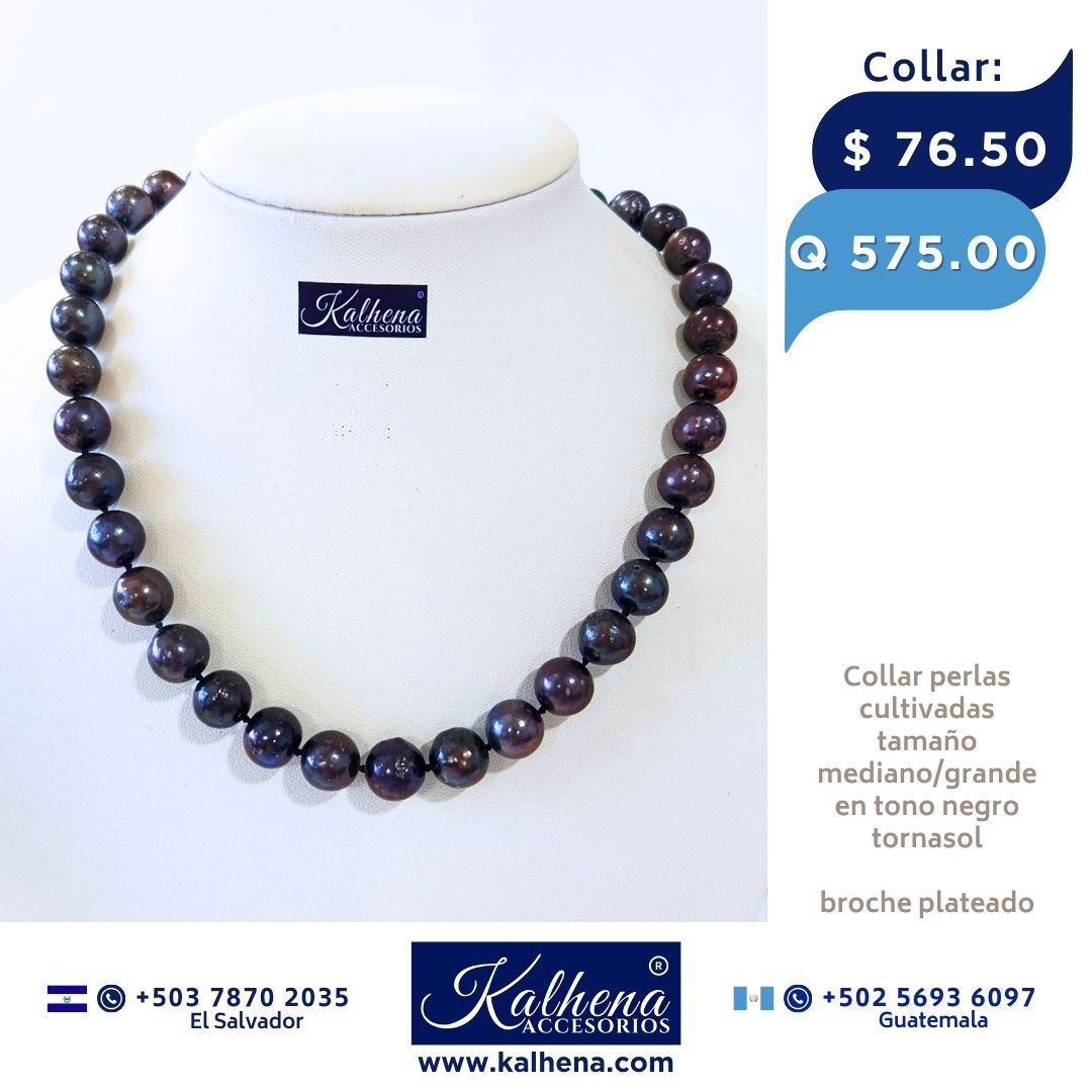Collar perlas cultivadas grande mediana en negro tornasol