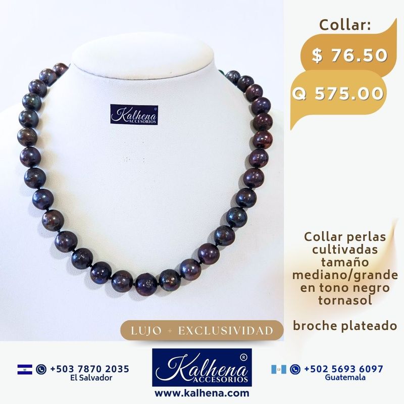 Collar perlas cultivadas grande mediana en negro tornasol