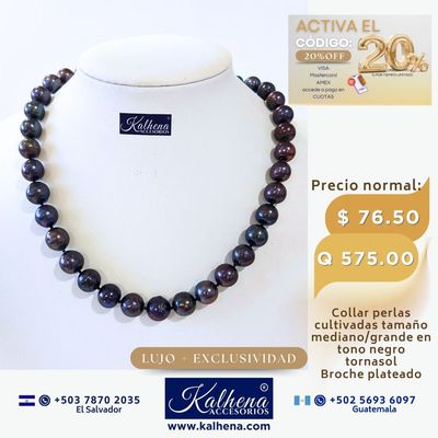 Collar perlas cultivadas grande mediana en negro tornasol