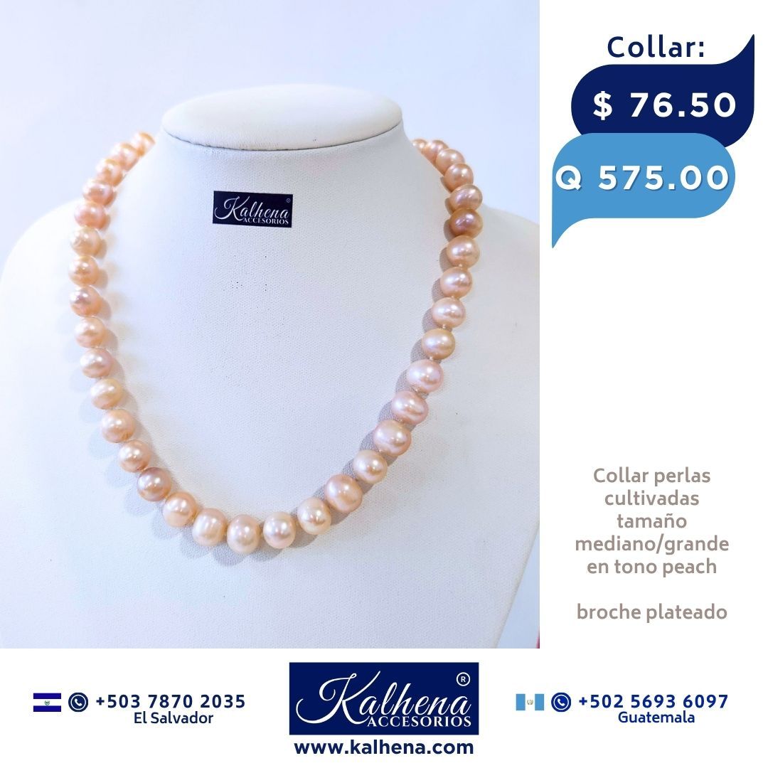 Collar perlas cultivadas grande mediana en rosa peach