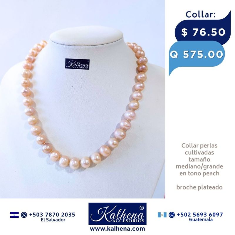 Collar perlas cultivadas grande mediana en rosa peach