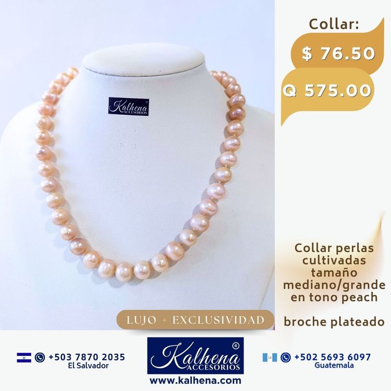 Collar perlas cultivadas grande mediana en rosa peach