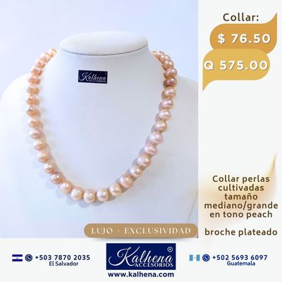 Collar perlas cultivadas grande mediana en rosa peach