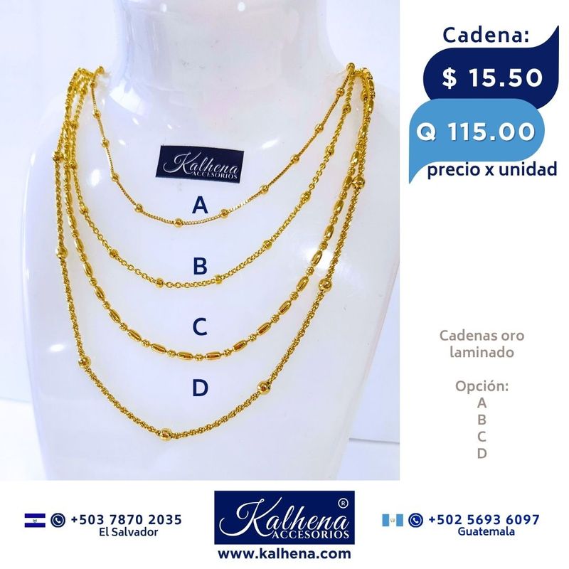 Cadena oro laminado largo 43cms aprox (4 opciones)