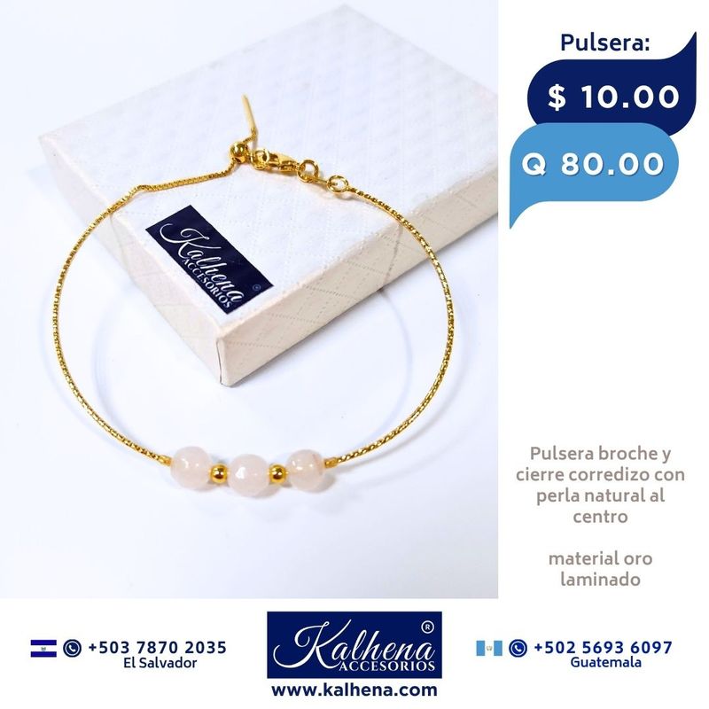 Pulsera cierre corredizo y 3 piedras naturales al centro