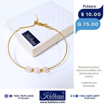 Pulsera cierre corredizo y 3 piedras naturales al centro